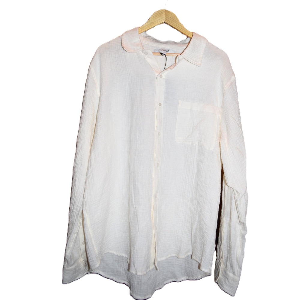 Joe's Jeans Gauze Shirt Mens XL Ecru New Long Sleeve Cotton Button Down Pocket